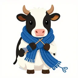 a cow knitting a scarf