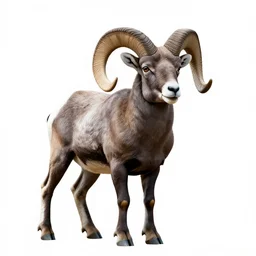fierce bighorn sheep, high detail photograph, full body, isolated on a pure white background, centered, entire subject in frame, sharp focus, soft studio lighting