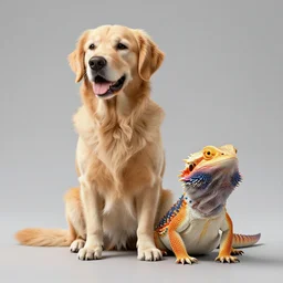 A mix of a golden retriever and a bearded dragon, highly detailed, 8k, Unreal Engine render