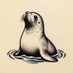 tattoo design, stencil, a seal poking it's face up out of water