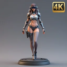 80mm resin detailed miniature of a beautiful lady, detailed high-tech armor, futuristic, cyber goggles, pods, belly skin, tights skin, Product Introduction Photos, 4K, Full body