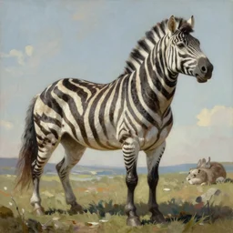 Medieval mythical creature - horse, having zebra body and beaver head, oil on canvas, fantasy, digital painting, concept art, smooth, sharp focus, illustration, artstation trending, octane render, unreal engine