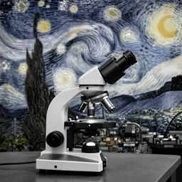 starry night through a black and white electron microscope