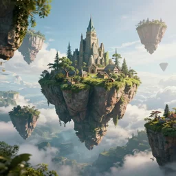 Floating Islands in the Sky Highly detailed, photorealism, HD quality, 8k resolution, cinema 4d, unreal engine 5, high quality, beautiful, cinematic