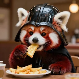 darth vader red panda eating fries