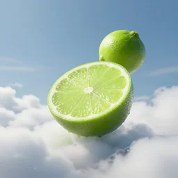 2 0 0 0 render of a sliced lime falling in heaven, clouds, uncanny, sleepy