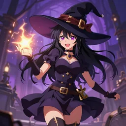Flirty anime witch casting magic, Artstation