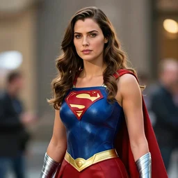 high quality photo of a cosplaying Gal Gadot as Superwoman , photography 4k, f1.8 anamorphic, bokeh, 4k,