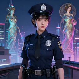 portrait futuristic usa police uniform girl, at future neon light rooftop, ssci - fi and fantasy, intricate and very very beautiful and elegant, highly detailed, digital painting, artstation, concept art, smooth and sharp focus, illustration, art by tan zi and ayanamikodon and alphonse mucha and wlop