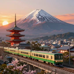 🚝🚉🚈🚆🏔🌋🌄🏮🇯🇵🇰🇷, trending in artstation, cgtrader, deviantart, pixiv, landscape, sunset, super detailed, intricate art