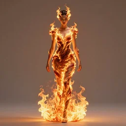 female fire elemental wearing burning dress engulfed in large glowing flames, Alexander McQueen, Elden Ring, fashion photoshoot, artgerm, octane render, hyper realistic, extreme detail, trending on artstation