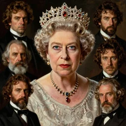 a portrait of queen Elizabeth by wayne barlowe, gustav moreau, goward,  Gaston Bussiere and roberto ferri, santiago caruso, and austin osman spare, ((((occult art))))
