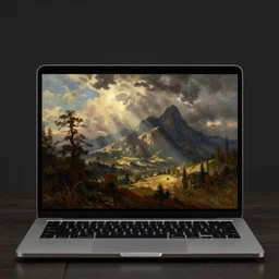 a macbook on the table, painting by rembrandt