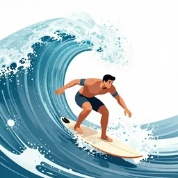 intricate illustration of a surfer balancing over spinning wave
