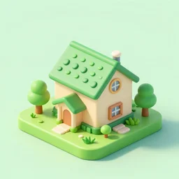 isometric village house, 3 d icon for mobile game, blender 3 d, green scheme, octane render, 8 k resolution