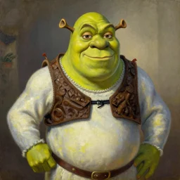 An airbrush caricature of Shrek, painting by Leonardo Da Vinci , oil painting