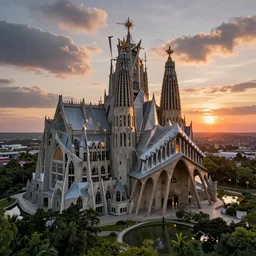 a stunningly detailed cathedral of brutalist architecture, surrounded by lush green forest, ponds of water, stunning volumetric lighting, sunset, metal, concrete, stunning skies, trending on Artstation, 8k, photorealistic, hyper detailed, unreal engine 5, IMAX quality, cinematic, epic lighting, in the style of Greg Rutkowski