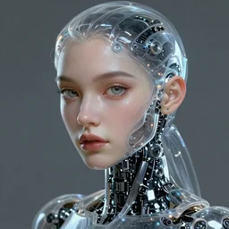 a robotic goddess with transparent skin, highly detailed, digital painting, smooth, sharp, beautiful face, expressive eyes, highly intricate, art by Boris Vallejo and alex gray