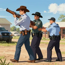 A police officer arresting a cowboy, trending on art station