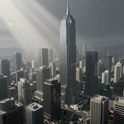 concept art of a cityscape by emmanuel shiu, atmospheric, detailed, matte, godrays
