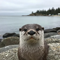 selfie of an otter, ha long bay in the background