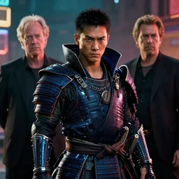 movie still frame, jun kunimura as cyberpunk samurai, beautiful composition, 8 k, cgi, by ridley scott, zack snyder and michael bay