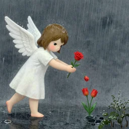 gui for a program where an angel brings u flowerz in tha pouring rain, mixed media, by tadanori yokoo