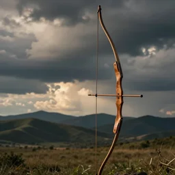 stock photo of a strung wooden longbow, realistic