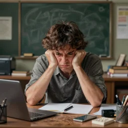 cthulu is a exhausted middleschool teacher he is in his office and is deeply frustrated digital art