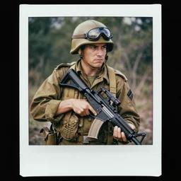 A polaroid of Jerma985 in military gear, taken during the vietnam war, realistic, hyperrealistic, very realistic, highly detailed, very detailed, extremely detailed, detailed, digital art, trending on artstation