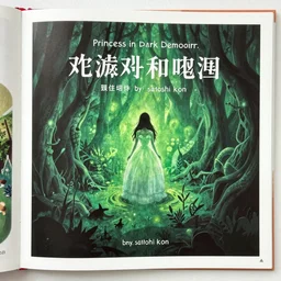 page 1 2 of the picture book of the princess in dark demoniac evil swamp, dark green tone, by satoshi kon, ilya repin, lena aenami, shinji kimura