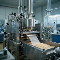 pharmaceutical manufacturing plant, continuous process, granulation tablet press filament filling chemical engineering process design artstation trending cinematic focus cinema camera shaders