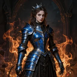 Gothic princess in dark and blue dragon armor. By (Rembrandt painting(2000)(fractal flame)), highly detailded