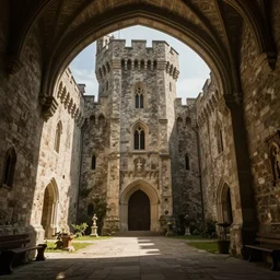 inner ward of a medieval castle, concept art, key visual, very detailed, realistic, architecture, digital art