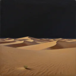 Desert stylized landscape dark but happy fantasy surreal oil paint on canvas art deco era
