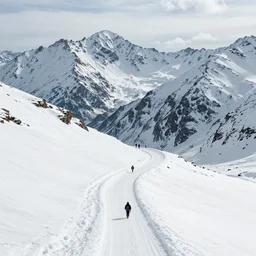 The mountains are snowy, the roads are white. Birds are gone, people are lost