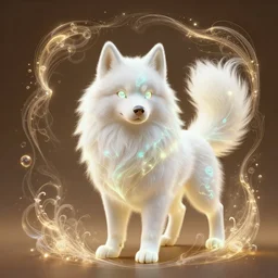 ( psychic pokemon fluffy alaskan white ( ( husky ) ) ) creature creature in a alaska, warm tones, bioluminescent bioluminescent translucent translucent : by michal karcz, daniel merriam, victo ngai and guillermo del toro : ornate, dynamic, particulate, intricate, elegant, highly detailed, centered, artstation, smooth, sharp focus, octane render