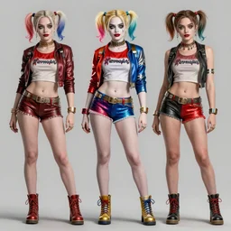 margot robbie as harley quinn, character sheet, concept design, contrast, kim jung gi, greg rutkowski, zabrocki, karlkka, jayison devadas, trending on artstation, 8 k, ultra wide angle, pincushion lens effect