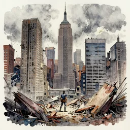 a watercolor ink painting of a post - apocalyptic new - york in the style of jean giraud in the style of moebius trending on artstation deviantart pinterest detailed realistic hd 8 k high resolution