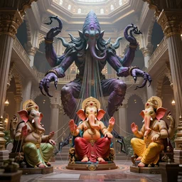 inside the palace of pondering, cthulhu and ganesh were building the future by weaving the fabric of time itself