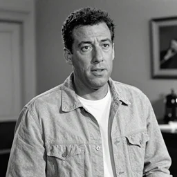 film still of Adam Sandler in the movie Modern Times 1963, 4k, black and white