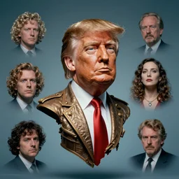 color photograph, head of! donald trump! on torso of! baron harkonnen!, floating, in various styles by alejandro jodorowsky, 2 4 mm wide angle lens, cinematic lighting