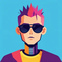 flat portrait art of an beautiful stylish beautiful male punk robot wearing oversized euro sunglass visor, shaded, full of colour, trending on artstation, 4 k, focused, vector, by patrick nagel, kraftwerk, devo, daft punk, simple bold clean lines