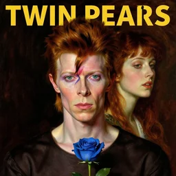 twin peaks poster art, portrait of david bowie contemplates lois duffy, who said'i'm like the blue rose'before dying and disappearing, by michael whelan, rossetti bouguereau, artgerm, retro, nostalgic, old fashioned