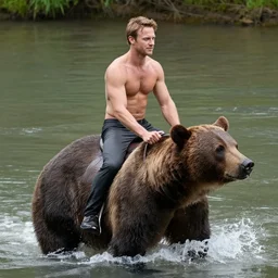 shirtless dexter morgan riding a bear in a river documentary footage
