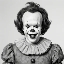 portrait of!!! [ bruce campbell ]!!! as ( ( ( pennywise ) ) ), graphite, monochrome, high contrast, 2. 5 d, perfectionism, ray tracing global illumination, graph paper, insanely detailed and intricate, hypermaximalist, elegant, ornate, hyper realistic, super detailed