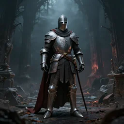 a 3 d scene of underworld and a knight standing in the middle