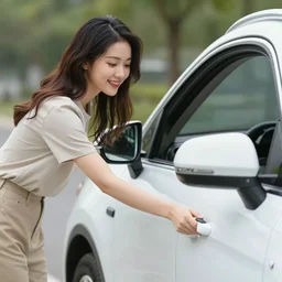 o beatifull woman trying to turn on a car while the car is on fire, trending on cgsociety and unreal engine，light effect，highly detailed，super wide angle，