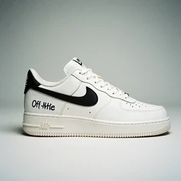 a studio photoshoot of A Nike sneaker designed by Virgil Abloh, Off-White, realistictic, color film photography by Tlyer Mitchell, 35 mm, graflex