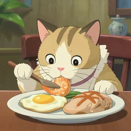 a cat eating a thai breakfast appears in Spirited Away